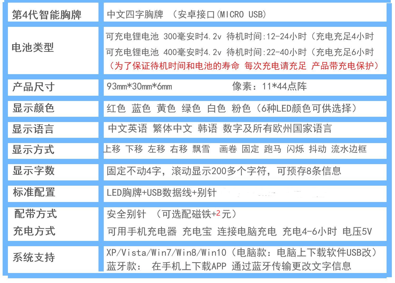 LED胸牌显示屏名片屏工号牌发光滚动走字酒后代驾红色详情4