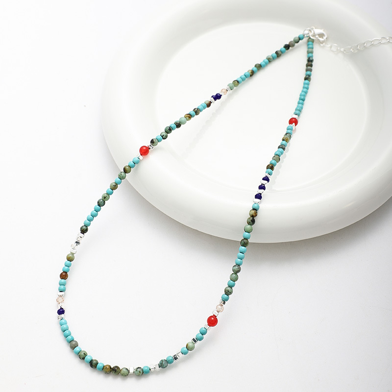 波罗*海 春夏文艺绿松石手工串珠项链精致休闲彩色叠戴锁骨链国潮详情5