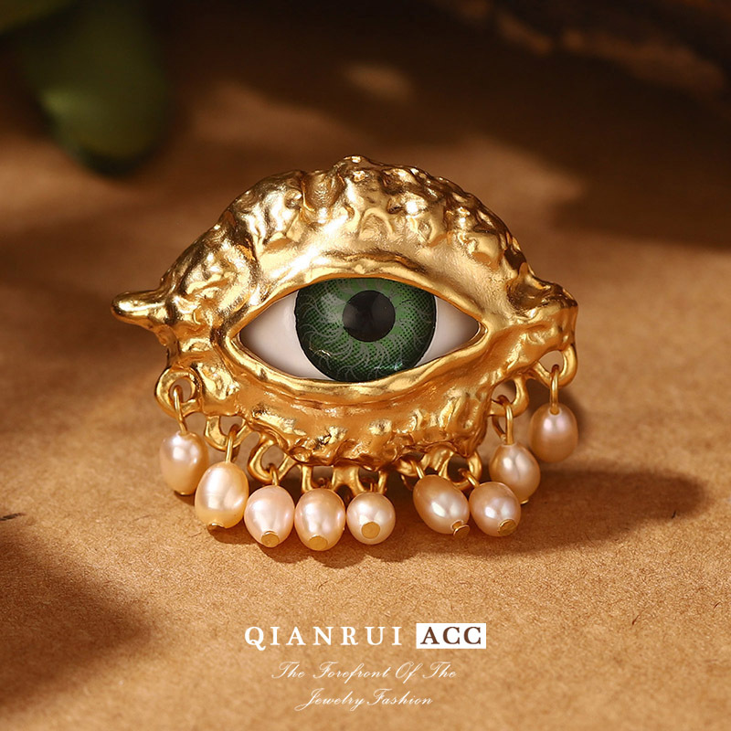 恶魔之眼珍珠夸张开口戒指莫奈花园油画系列流苏花卉珐琅耳环批发详情31