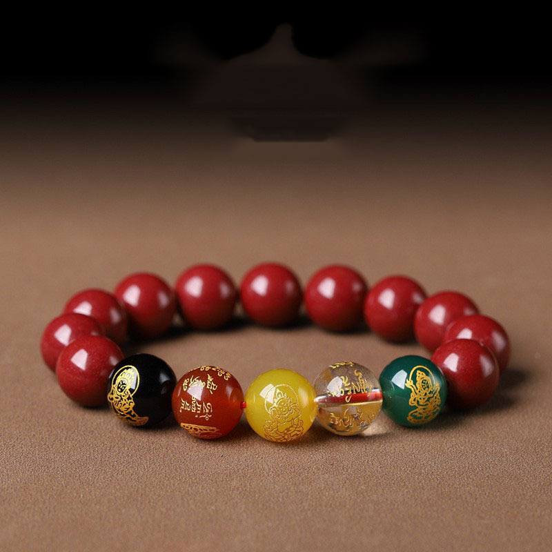 Counterfeit cinnabar and purple gold sand five-way God of Wealth bracelet for men and women, original mineral Buddhist prayer beads and jewelry factory wholesale pic 6