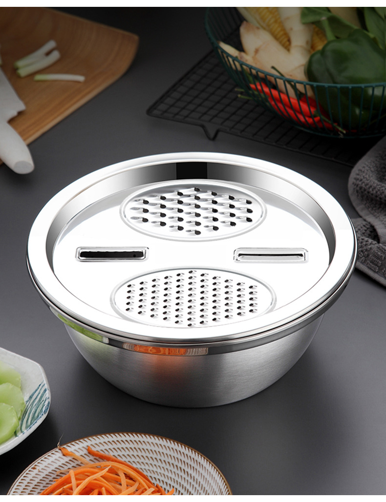 不锈钢刨丝器沥水盆 多功能洗米碗 刨丝盆创意厨房刨丝盆详情17