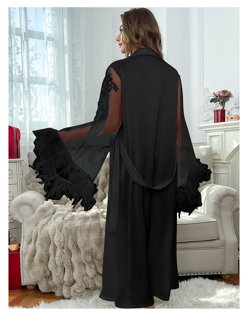 Feiyun brand elegant lace-trimmed long-sleeved bathrobe, comfortable silk fabric home wear 847 pic 13