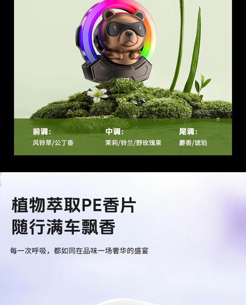 The new car features cute bear ambient lights, air outlets, car aroma diffusers, interior accessories, rhythm lights, and illuminated decorative items pic 17