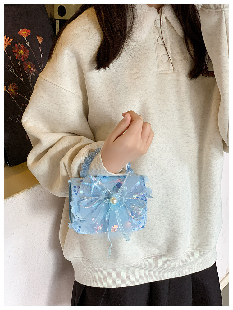 新款手提包可爱小女孩儿童零钱包洋气亮片时尚公主珍珠单肩斜挎包详情14