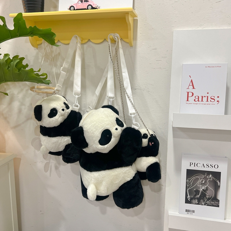 2024新款时尚熊猫双肩包清新甜美可爱卡通毛绒玩具包仿真抱枕背包详情41