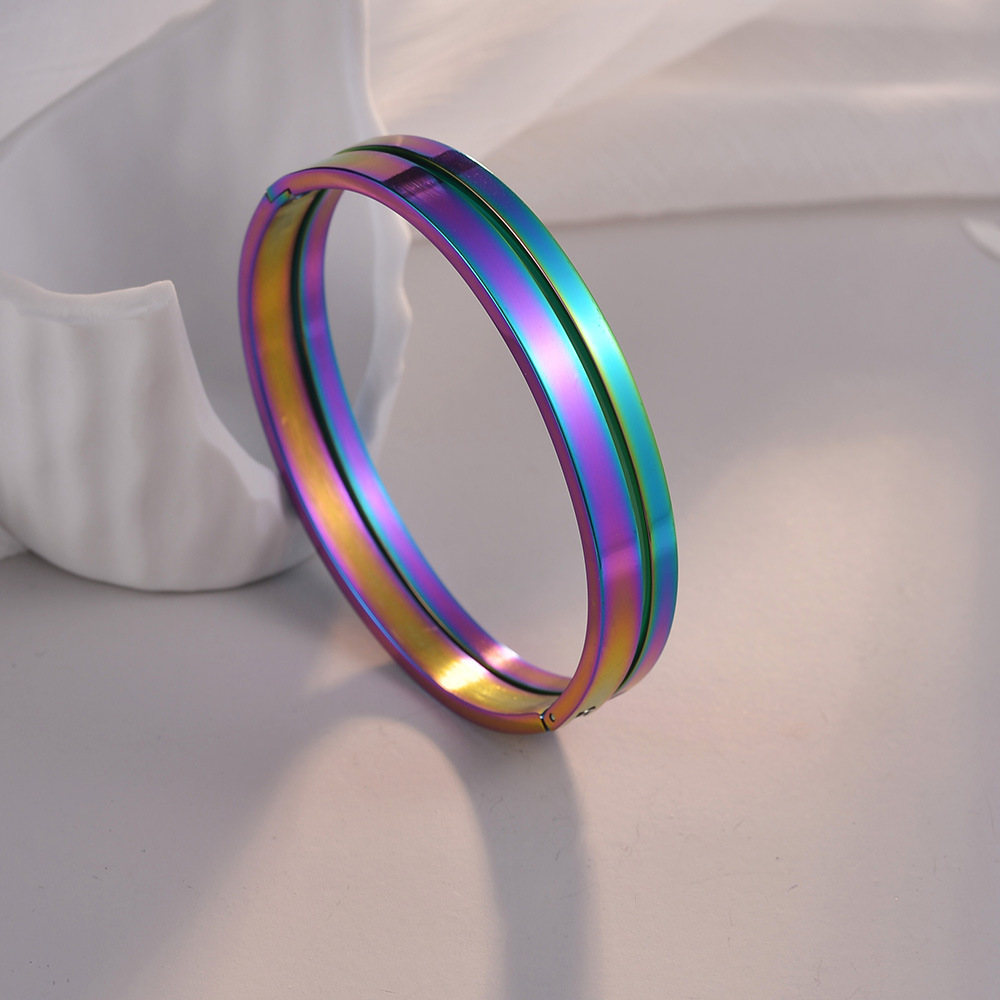 Transfronterizo europeo americano simple brillante hebilla viento frío 4mm6mm ancho chapado en oro pareja brazalete de acero inoxidable pic 14