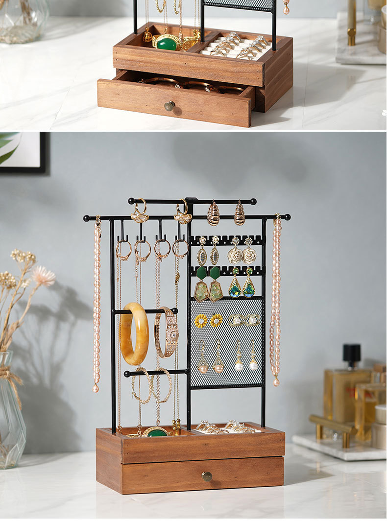饰品架铁艺实木组合双层多功能收纳展示架亚马逊热销跨境首饰架详情10