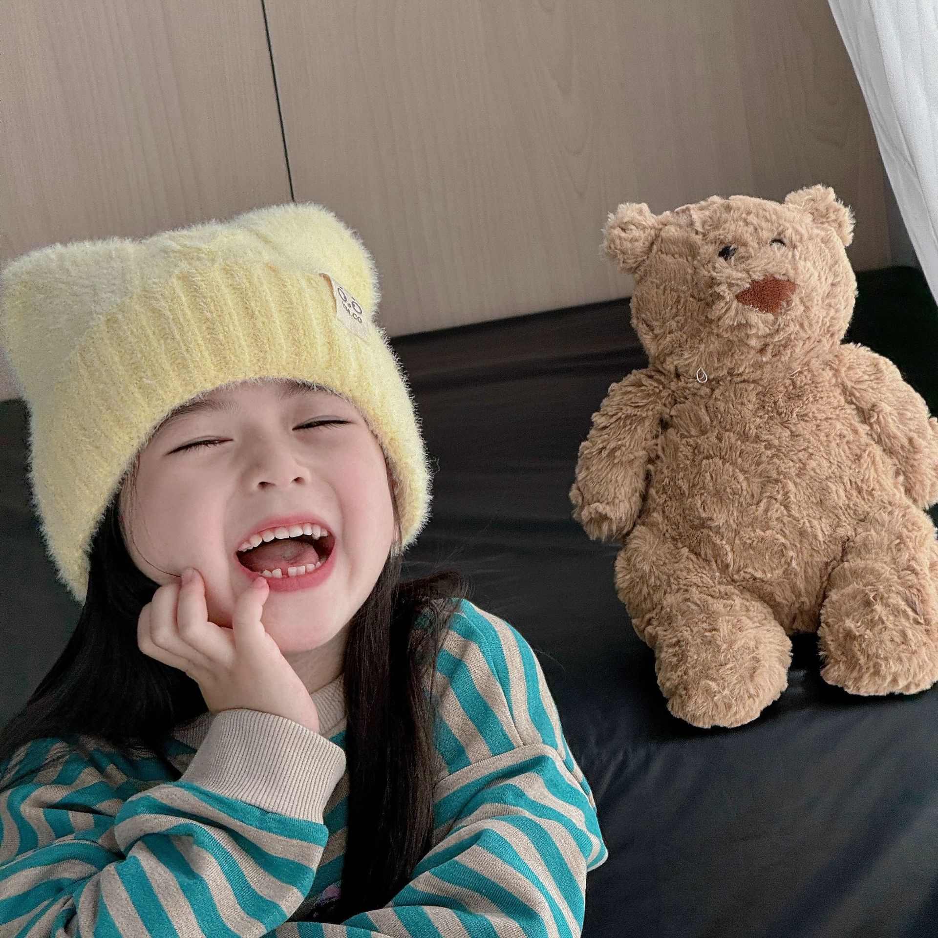 儿童针织帽日系可爱猫耳朵小标狐狸毛秋冬毛线帽防风保暖护耳帽详情11