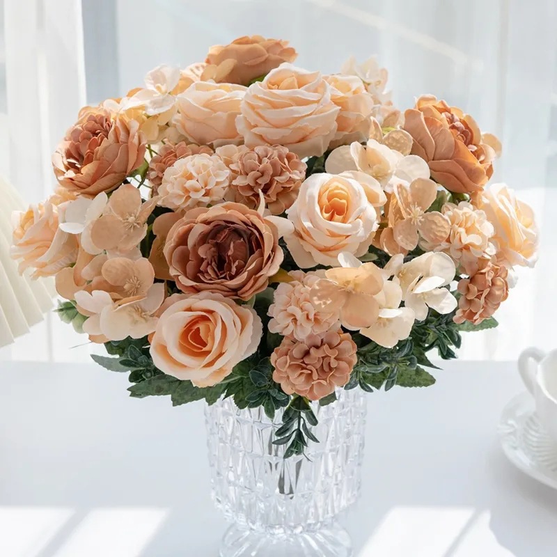 7叉玫瑰绣球花束 婚庆仿真花手捧花假花简约家居客厅餐桌摆设装饰详情3