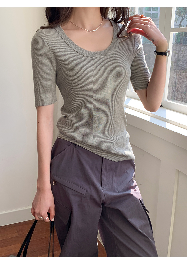 U领冰丝针织衫短袖女修身夏季基础短款T恤上衣2025新款详情39