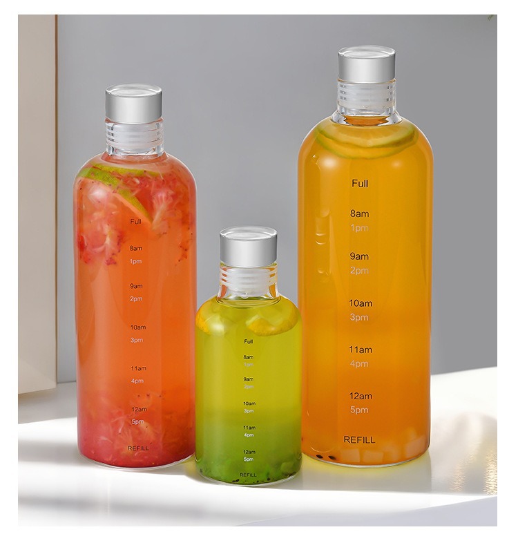 时间刻度玻璃杯家用耐高温水瓶高颜值杯子透明日式便携果汁柠檬杯详情12