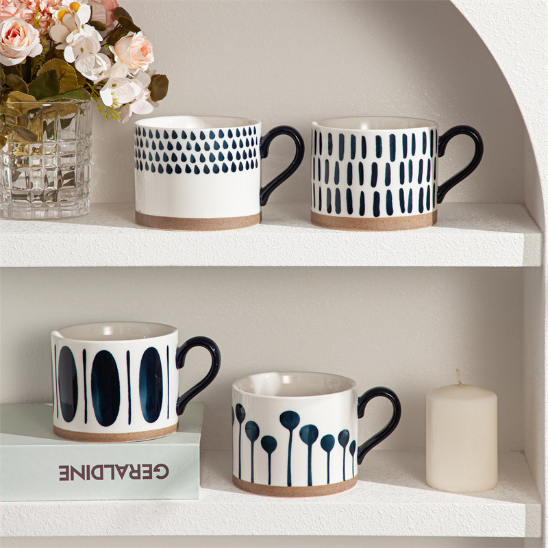 Japanese ceramic coffee cups, rough earthenware cups, hand-painted underglaze colors, large-capacity drinking cups, color box mugs as souvenirs pic 2