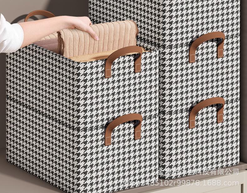 Thousand-bird grid fabric storage box, steel frame clothing and pants storage basket, drawer-type multi-functional storage box, dormitory clothes pic 2
