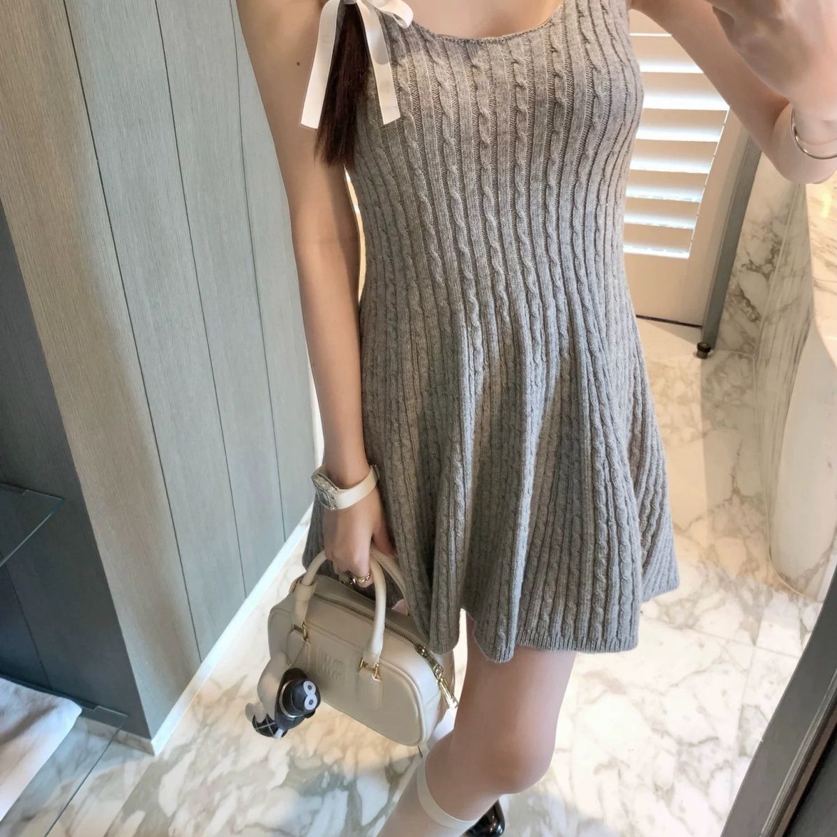 法式无袖修身针织吊带连衣裙女2025夏季新款高级独特漂亮掐腰短裙详情10