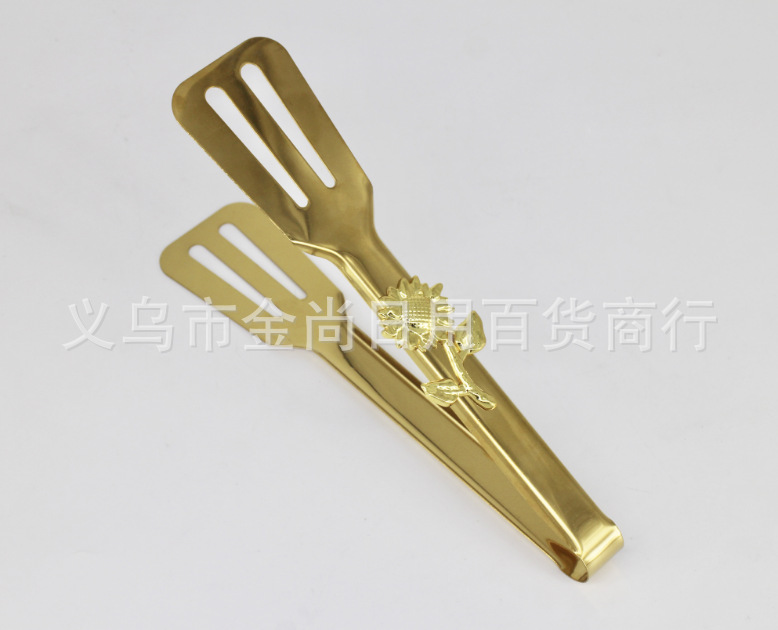 轻奢金色向日葵花多功能不锈钢食物夹子面包夹蔬菜沙拉牛排食品夹详情5