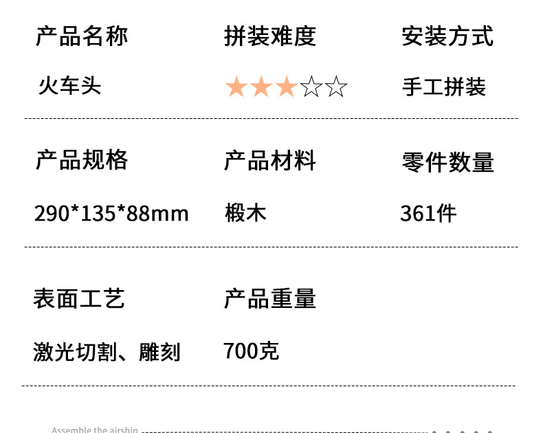 跨境新品木质3D立体拼图蒸汽火车头男女孩益智玩具桌面摆件礼物详情4