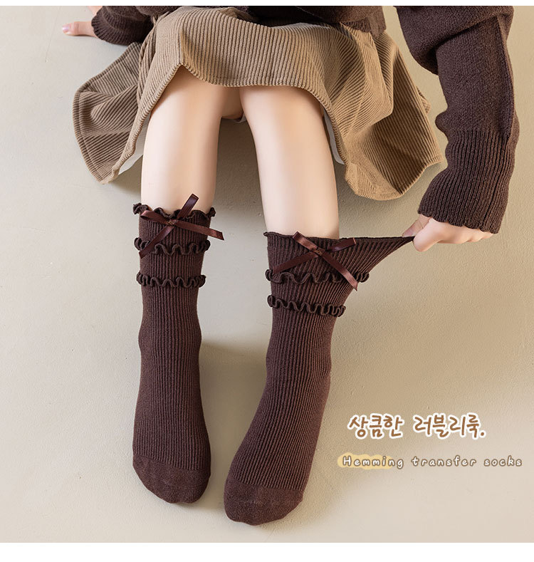 儿童袜子春秋款木耳边堆堆袜可爱蝴蝶结女童洛丽塔花边公主中筒袜详情10