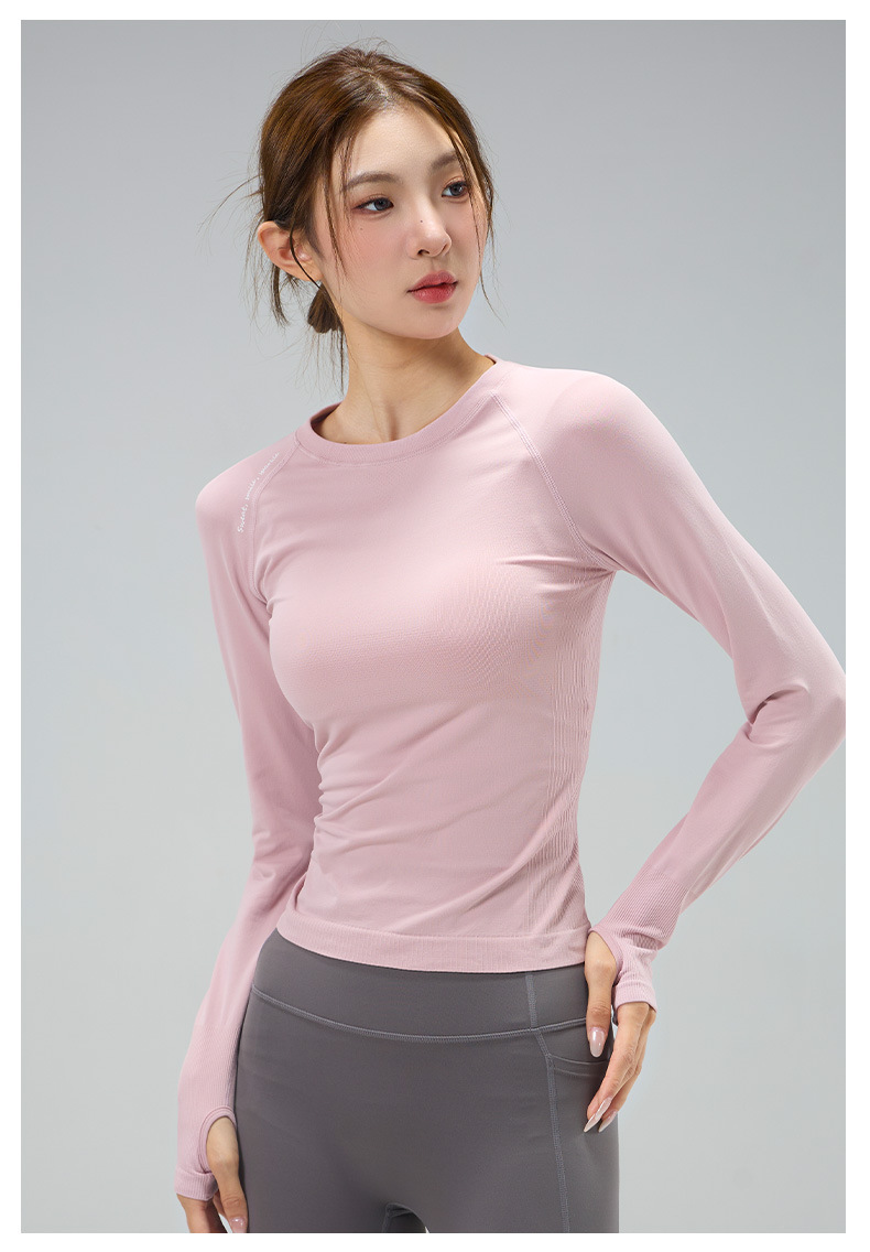 Yoga wear top for women in autumn and winter, round neck, tight height, elastic and slimming, long-sleeved sports, running, quick-drying training and fitness wear pic 11
