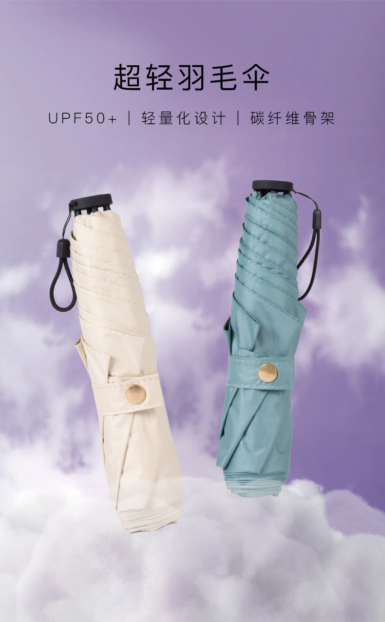 Ultra-light carbon fiber three-fold all-weather feather umbrella, portable pencil UV protection, sun protection and shade sun umbrella pic 1