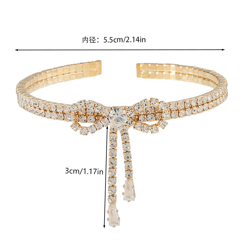 Korean InS-style bow diamond-encrusted bracelet with adjustable tassel opening elasticity, cross-border fashion design sense, rhinestone zircon claw chain pic 4