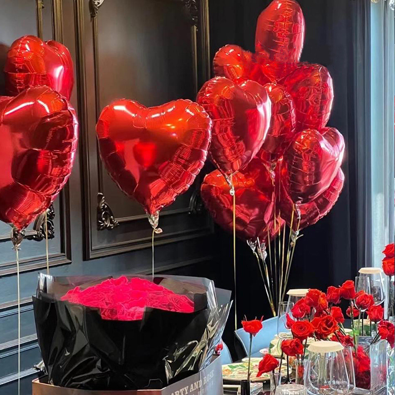 18寸爱心铝膜气球婚庆婚房布置七夕情人节派对飘空爱心气球批发详情6
