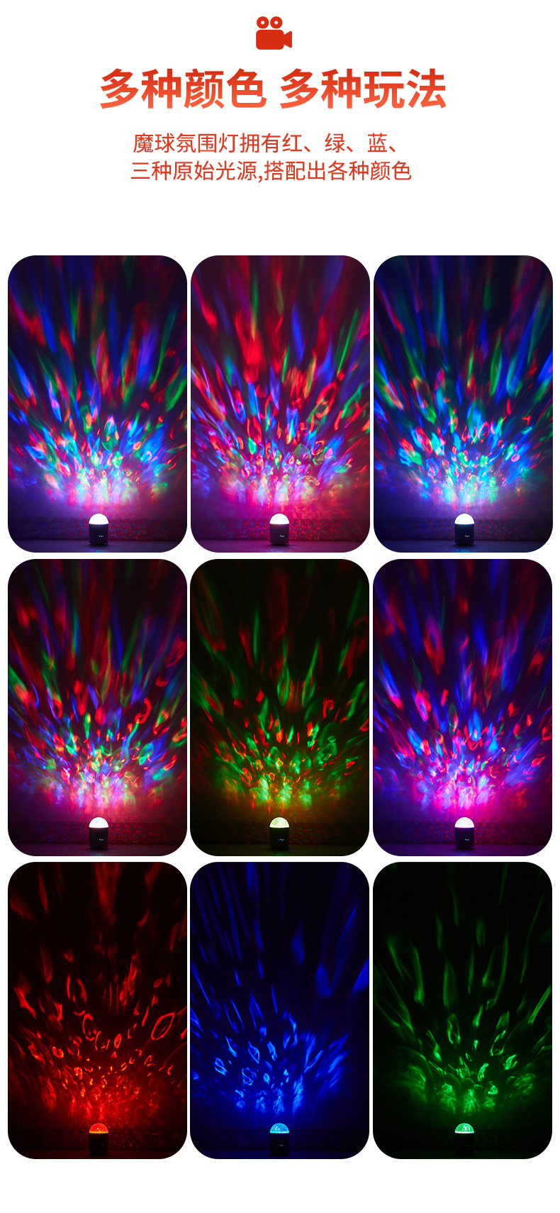 Cross-border e-commerce Bluetooth speaker, bedroom atmosphere, charging water ripple light, night light, gift Bluetooth speaker light pic 3
