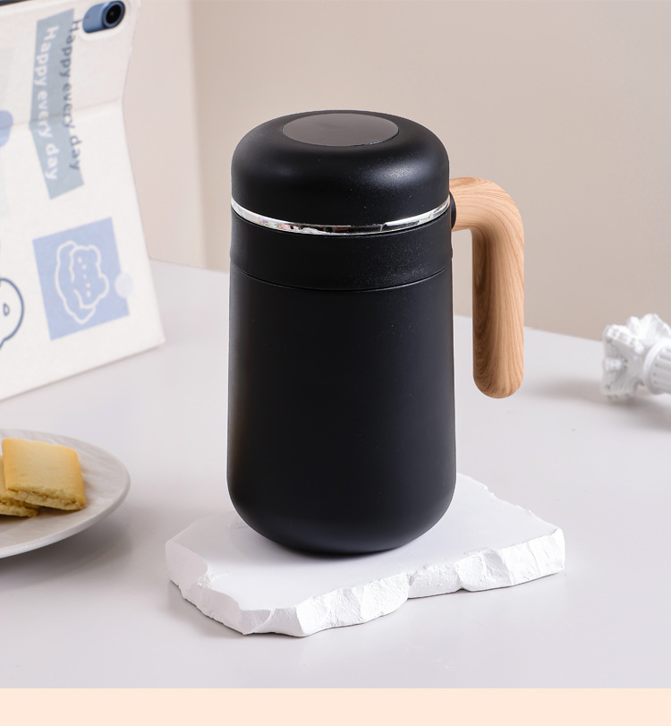 316 tazas aislantes de acero inoxidable simple mujeres de alta apariencia tazas de café horizontales simples mango de grano de madera tazas de oficina tazas de agua para estudiantes pic 14