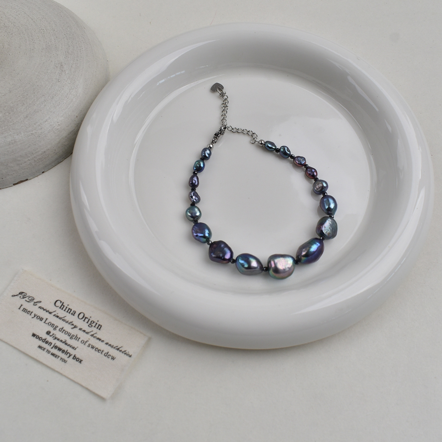 Natural pearl size gradient peacock green pearl necklace, 925 silver freshwater pearl elegant and simple style necklace pic 9