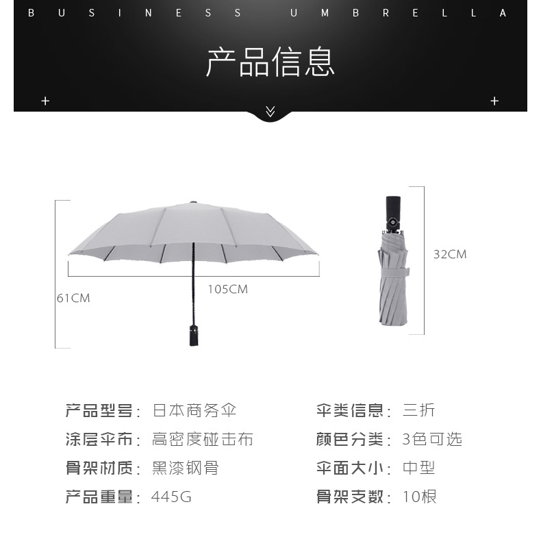 三折折叠全自动双人晴雨伞  坚固抗风 男女商务伞 广告伞加印logo详情19