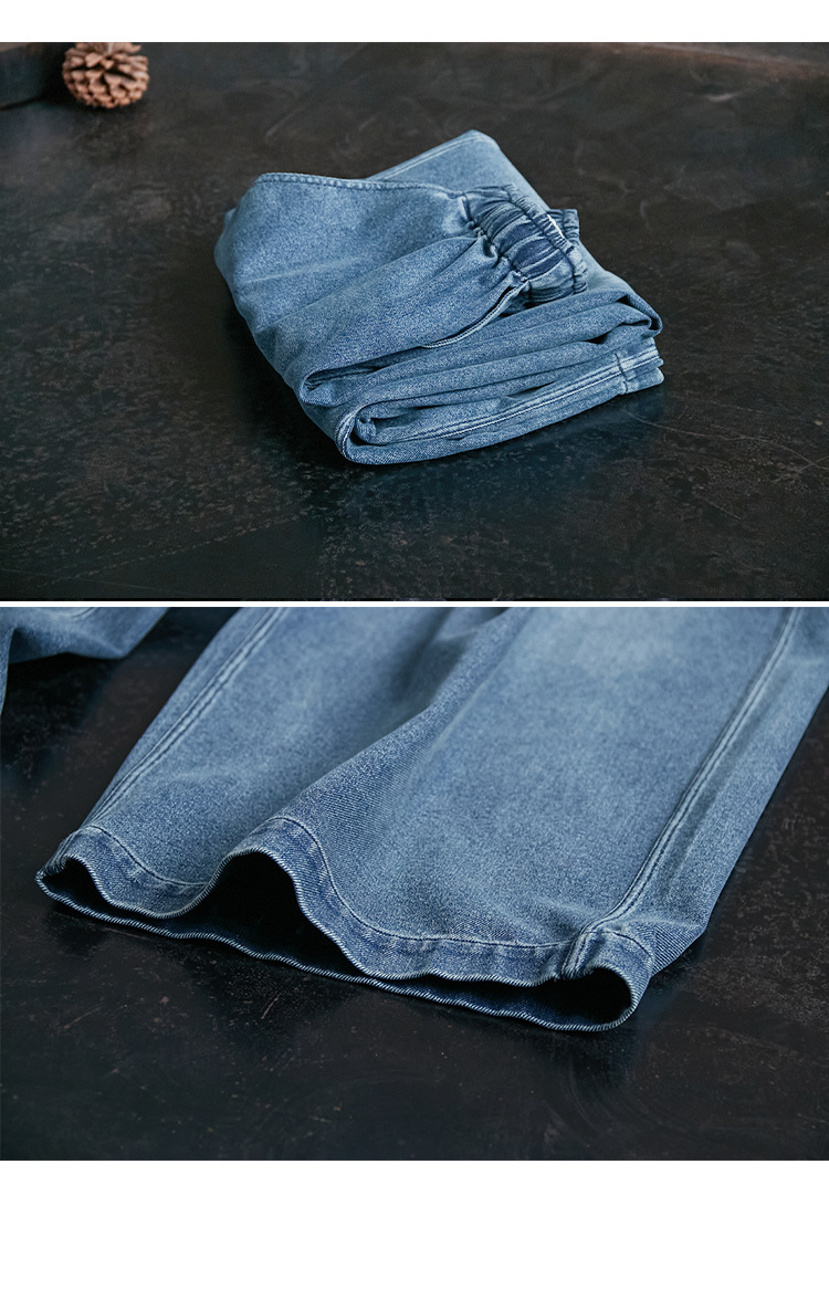 2025春秋款少年蓝色文艺小众松紧腰传统水洗磨毛休闲牛仔裤详情35