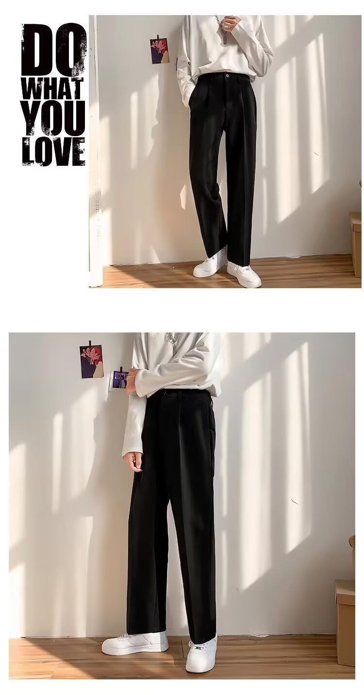 Primavera verano simple recto caída sentido mop pantalones para hombres holgada versión coreana caída sentido pantalones pantalones casuales de pierna ancha vestido formal pic 4