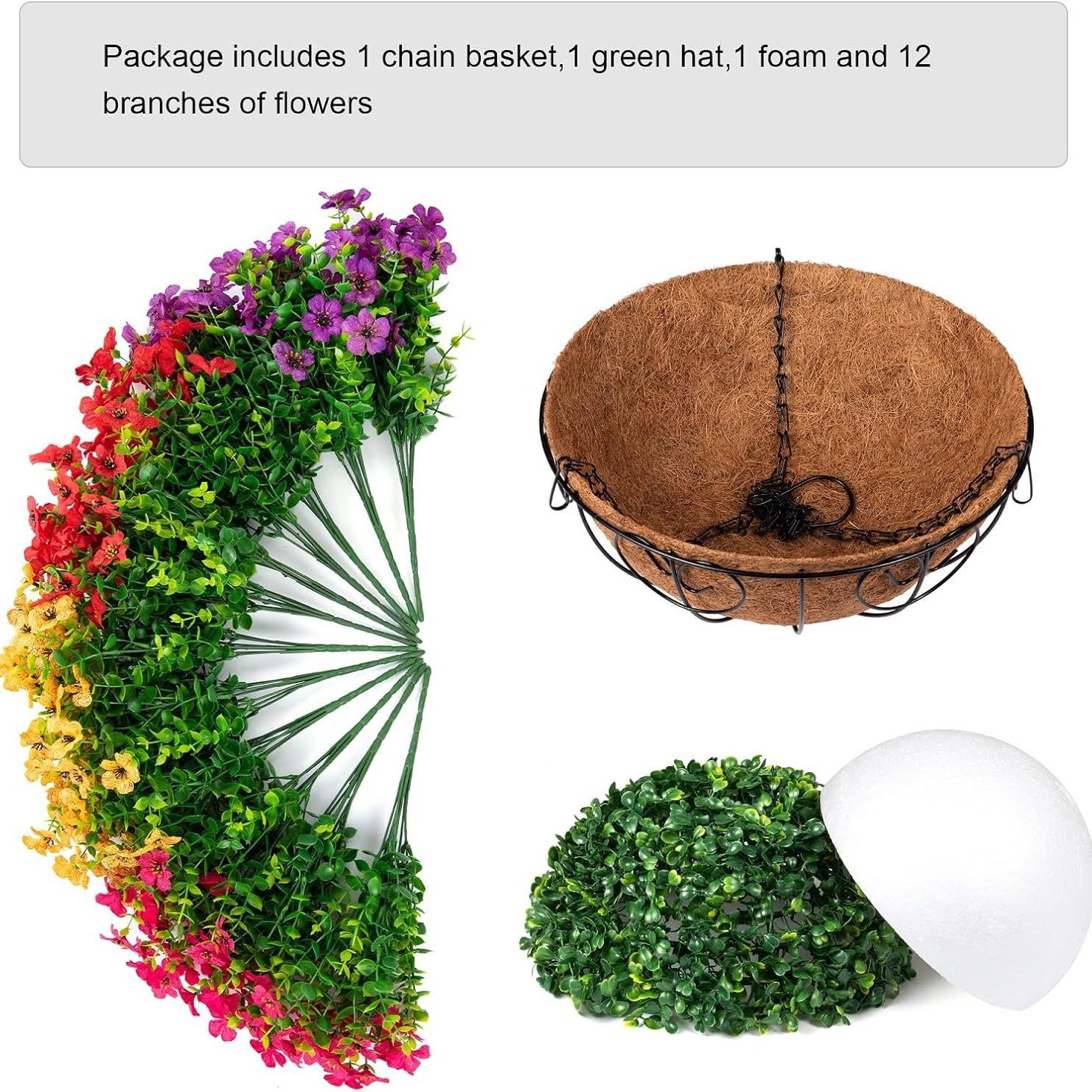 仿真紫罗兰假花铁架椰棕吊篮春夏季户外园艺装饰圆形挂篮吊盆详情3