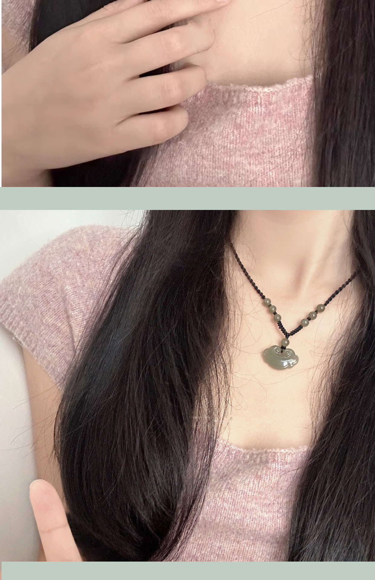Natural and Tian Jade peace Lock necklace, New Chinese-style traditional Chinese culture Ruyi pendant, collarbone chain, and popular national trend accessories wholesale pic 5