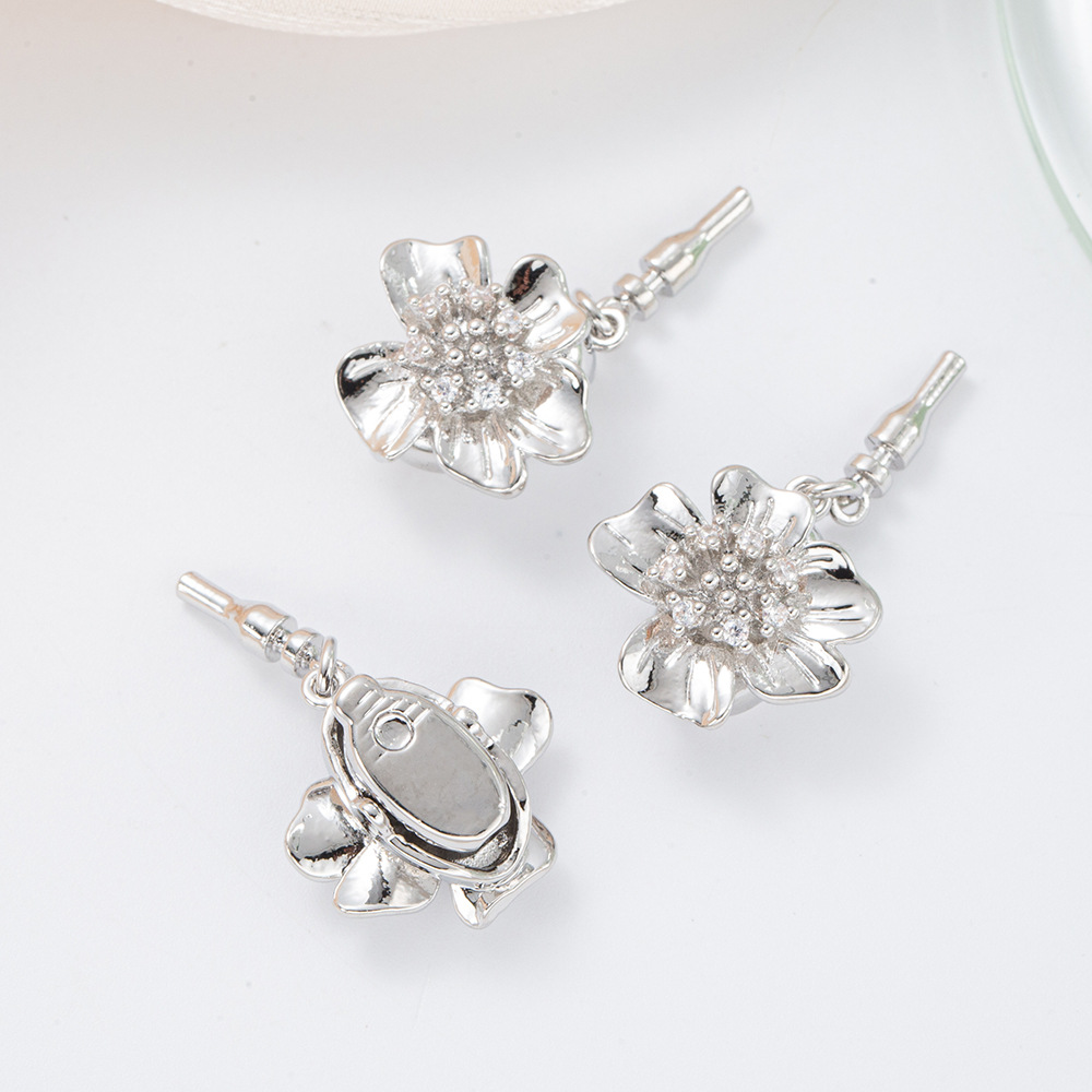 Pearl necklace, ingot clasp, small flower inlaid, zirconium-plated 18kDIY jewelry, necklace, stick clasp, pendant, retro accessory pic 6