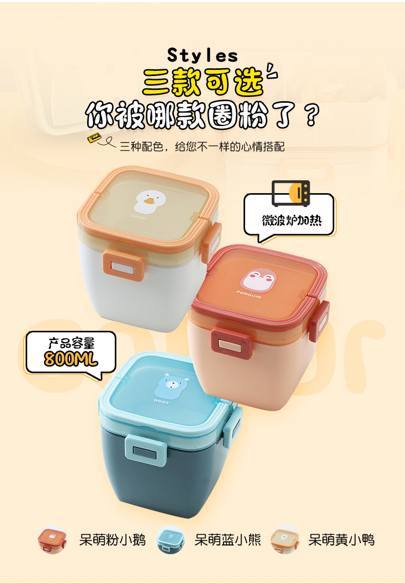 儿童学生萌趣卡通手提方形午餐盒户外野餐便携零食盒双层便当果盒详情4