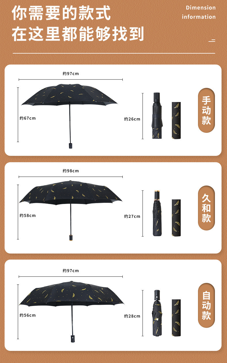 全自动雨伞黑胶UV防晒防紫外线太阳伞8骨三折伞礼品广告伞印logo详情17
