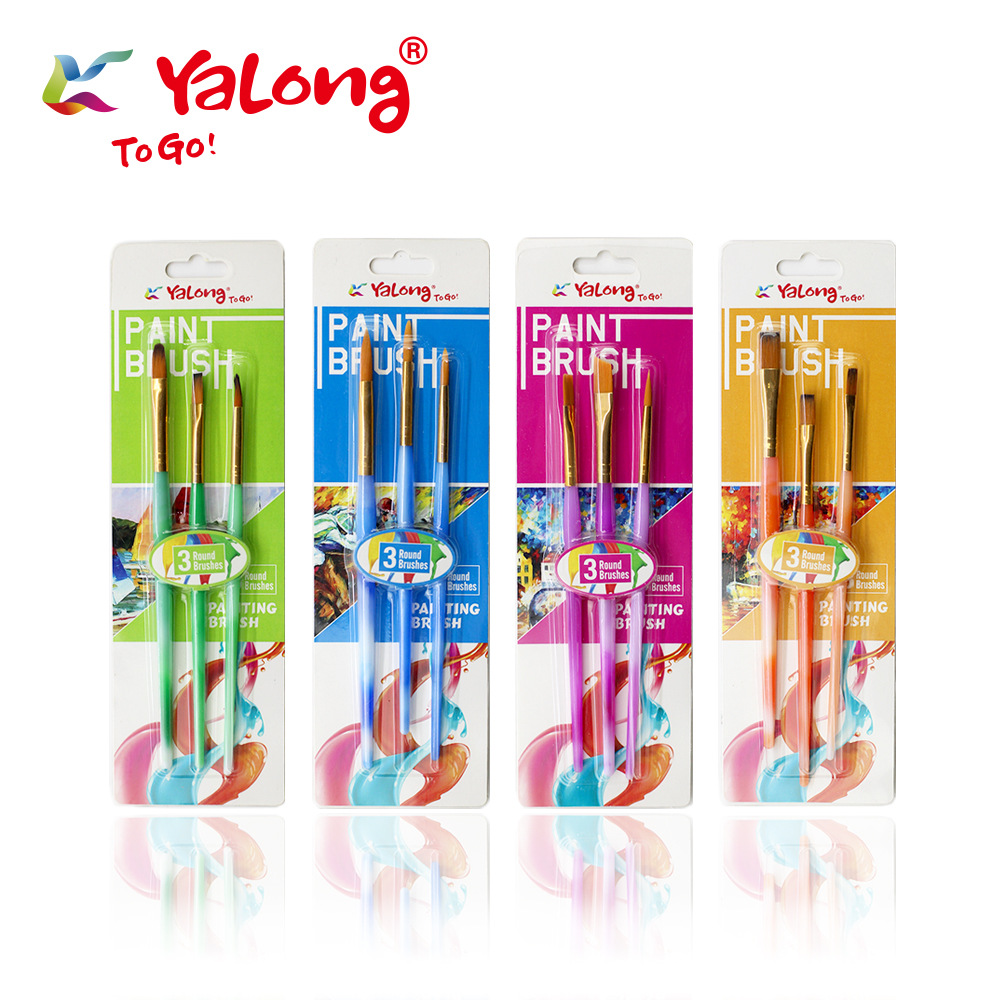 Yalong colored painting brushes, semi-transparent art paint brushes, 3 pieces plastic handle wool brushes pic 2