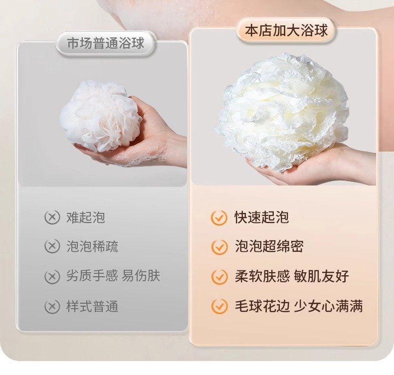 大号沐浴球不散超柔软少女浴球沐浴家用高级洗澡搓背起泡神器浴花详情5