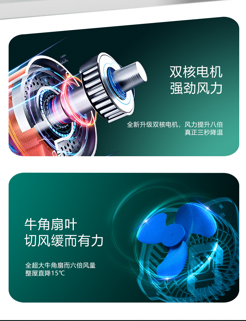 新款桌面6寸无刷风扇USB充电户外厨房壁挂风扇补光灯两用电风扇详情8
