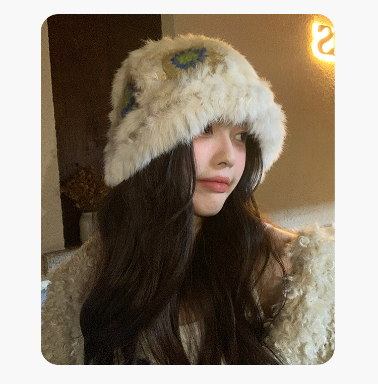 兔毛醒狮帽子女秋冬可爱保暖毛绒渔夫帽百搭显脸小水桶毛茸茸盆帽详情15