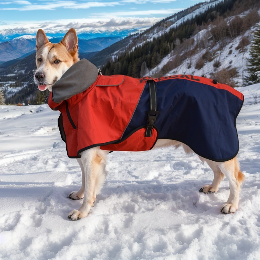 Pet clothing, pet windbreaker, double-layer waterproof and windproof outer layer, warm and extended neck cap, dog windbreaker pic 9