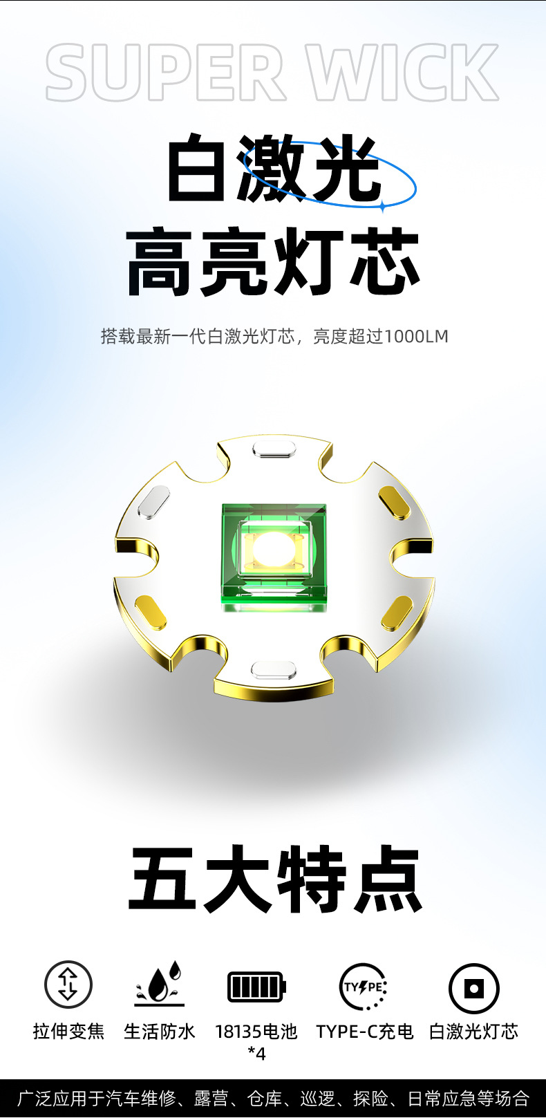 The new cross-border telescopic zoom flashlight with high power, long battery life, strong light and long-range radiation is a special lighting tool for users to hold external lighting fixtures and laser lamps pic 5