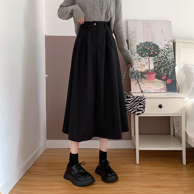 The new Korean-style slimming MIDI skirt for women in the 2022 autumn and winter season is in vogue with A large swing A-line skirt trend pic 39