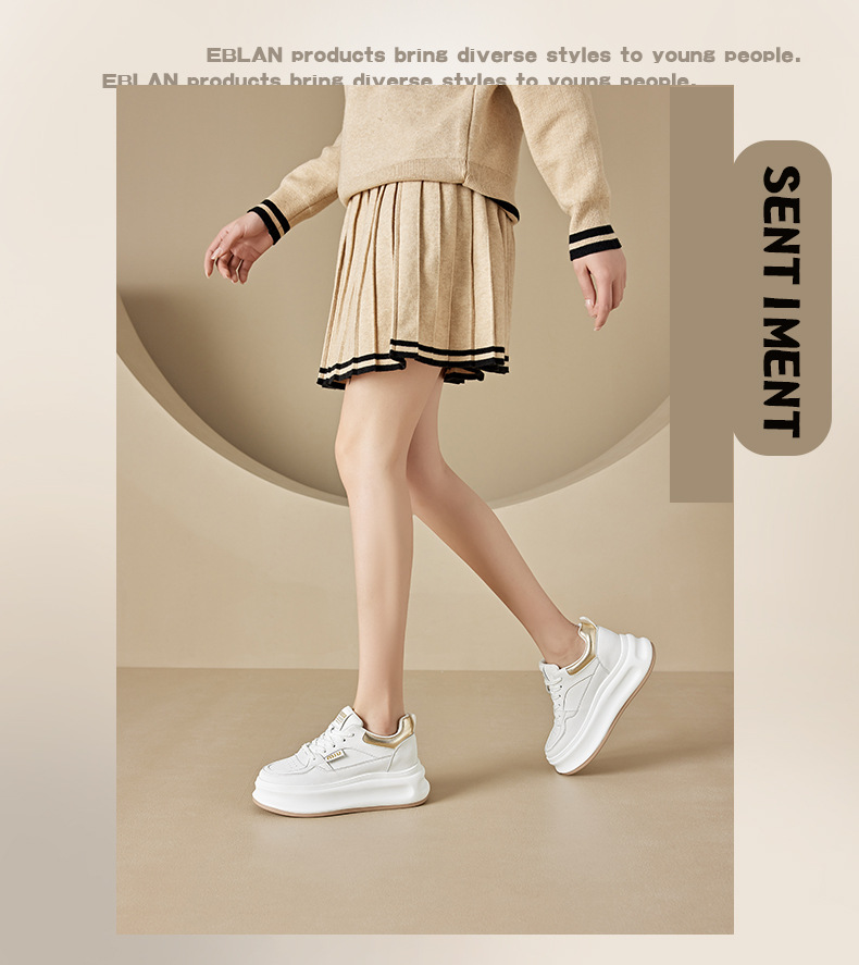 2025新款春季女式厚底真皮小白鞋 松糕运动鞋内增高休闲板鞋 百搭休闲单鞋时尚潮流详情4