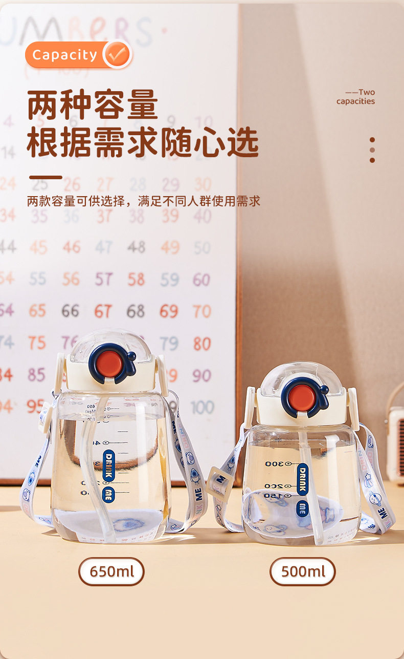 富兴儿童水杯宝宝防摔杯可爱简约学生吸管杯通用水壶塑料杯批发 pic 9