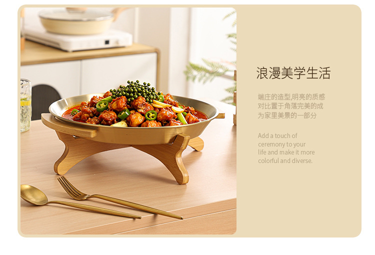 工厂定制欧式不锈钢果盘可拆装竹木架多层甜品零食收纳架水果盘详情11