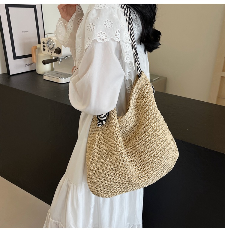 Summer high-capacity straw woven bag for women, 2024 new style seaside and beach vacation single-shoulder bag, commuter tote bucket bag pic 31