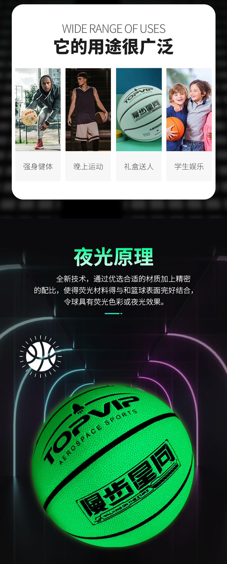 TOPVIP运动力荧光款星空软皮防滑耐磨篮球TV117809详情4