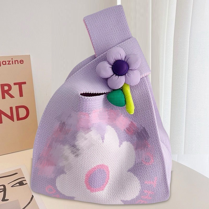 春日物语可爱花朵便携手提包针织包韩版ins 风女大容量手拎袋批发详情3