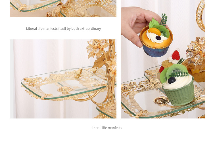 European-style ironwork glass fruit plate, high-end creative coffee table for home living room, snack and dried fruit display plate, dessert stand pic 9